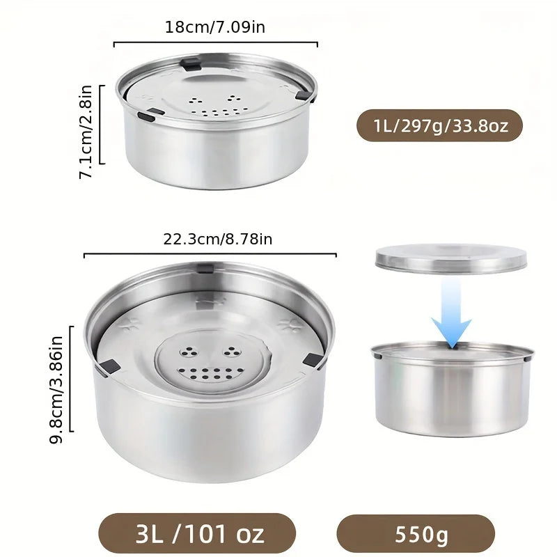 3L Stainless Steel No Spill Water Bowl for Dogs Non-Slip Slow Dog Bowl Water Feeder Dispenser for Medium Large Dogs