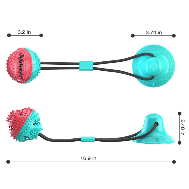 Dog Tug of War Toy Chew Toy Slow Feeder Food Dispenser Sounding Interactive Toy Firmly Suction Cup Toothbrush Durable Molar Ball