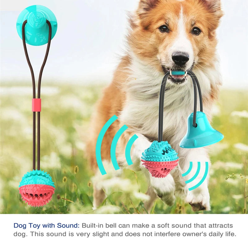 Dog Tug of War Toy Chew Toy Slow Feeder Food Dispenser Sounding Interactive Toy Firmly Suction Cup Toothbrush Durable Molar Ball