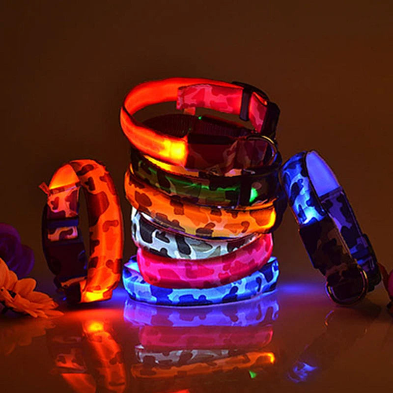 Dog Collar Light Luminous Flashing Glowing Bright Nylon Reflective LED