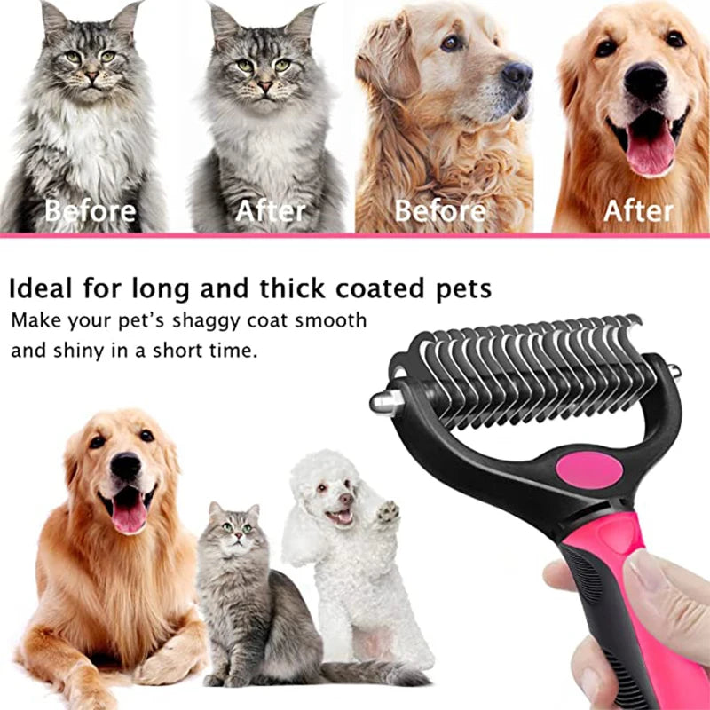 Dog Deshedding Brush Professional Pet Shedding Brush for Dogs Cats Fur Knot Cutter Double sided Pet Grooming Clean Comb