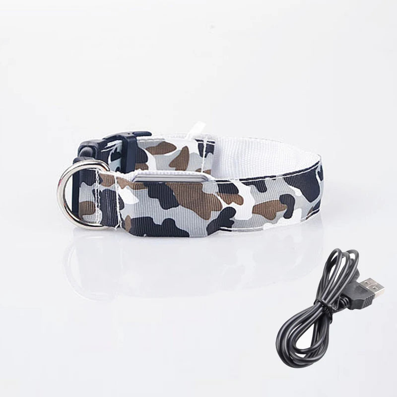 Dog Collar Light Luminous Flashing Glowing Bright Nylon Reflective LED