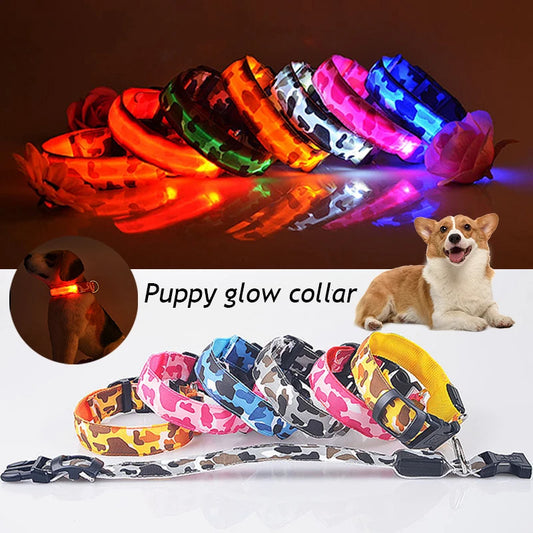 Dog Collar Light Luminous Flashing Glowing Bright Nylon Reflective LED